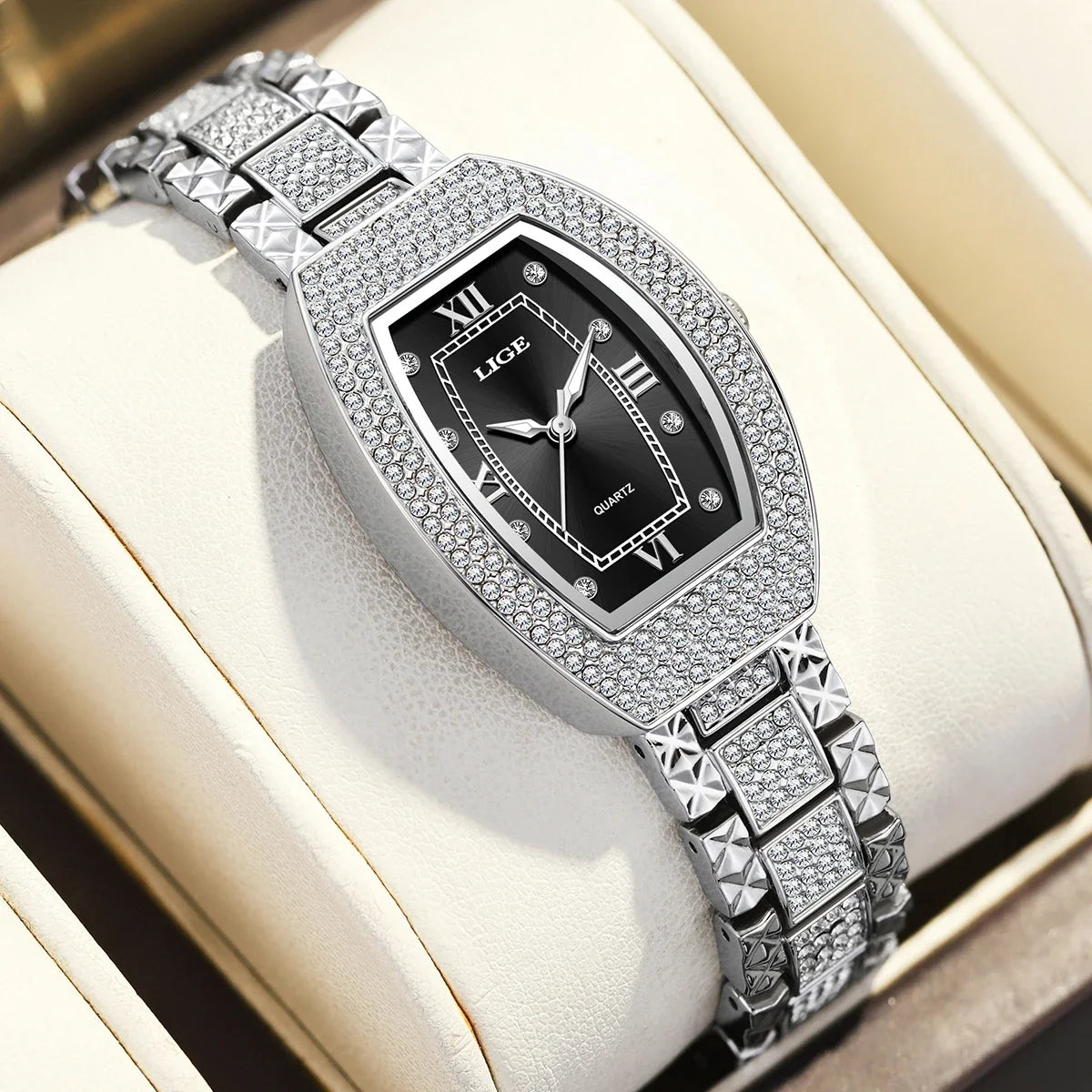 Women's Crystal Tonneau Quartz Bracelet Watch