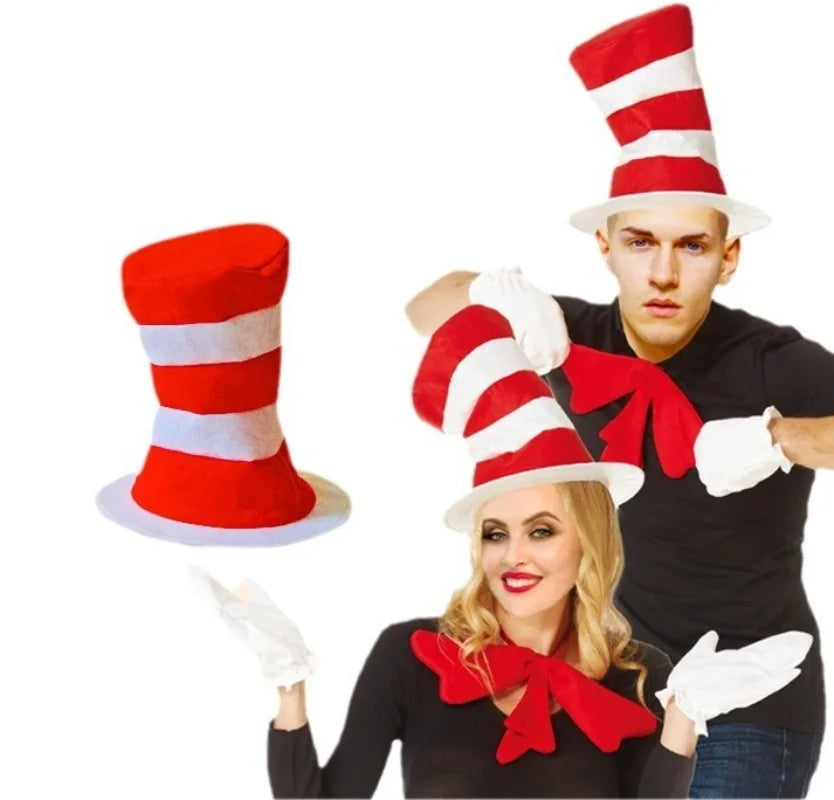 Dr. Seuss Cat in The Hat Cosplay Costume Accessories for Women Men Adults Halloween Christmas Birthday Party Hats Stage Prop