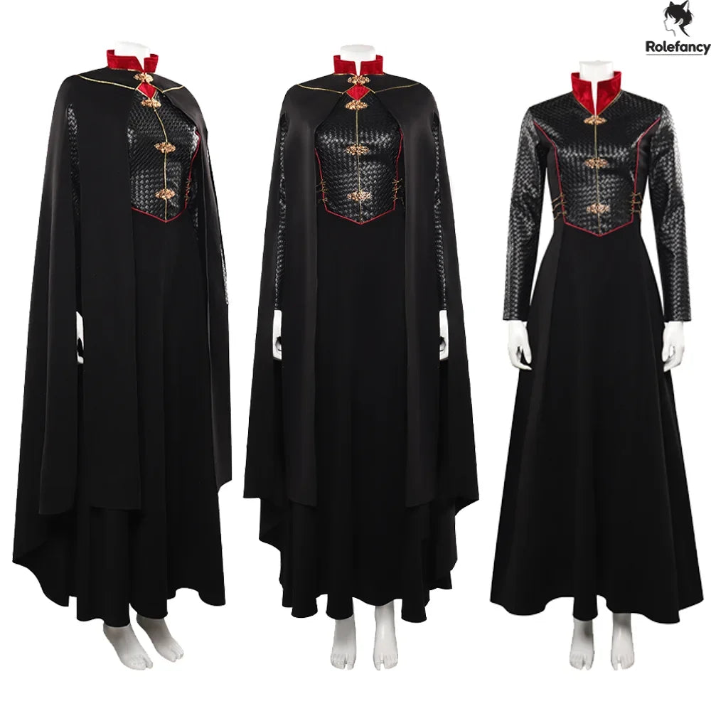 Adult Women Rhaenyra Cosplay Women Costume Robe Black Dress Cloak Cape TV Dragon Halloween Carnival Party Clothes Disguise