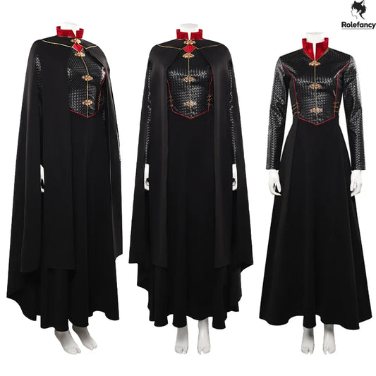 Adult Women Rhaenyra Cosplay Women Costume Robe Black Dress Cloak Cape TV Dragon Halloween Carnival Party Clothes Disguise