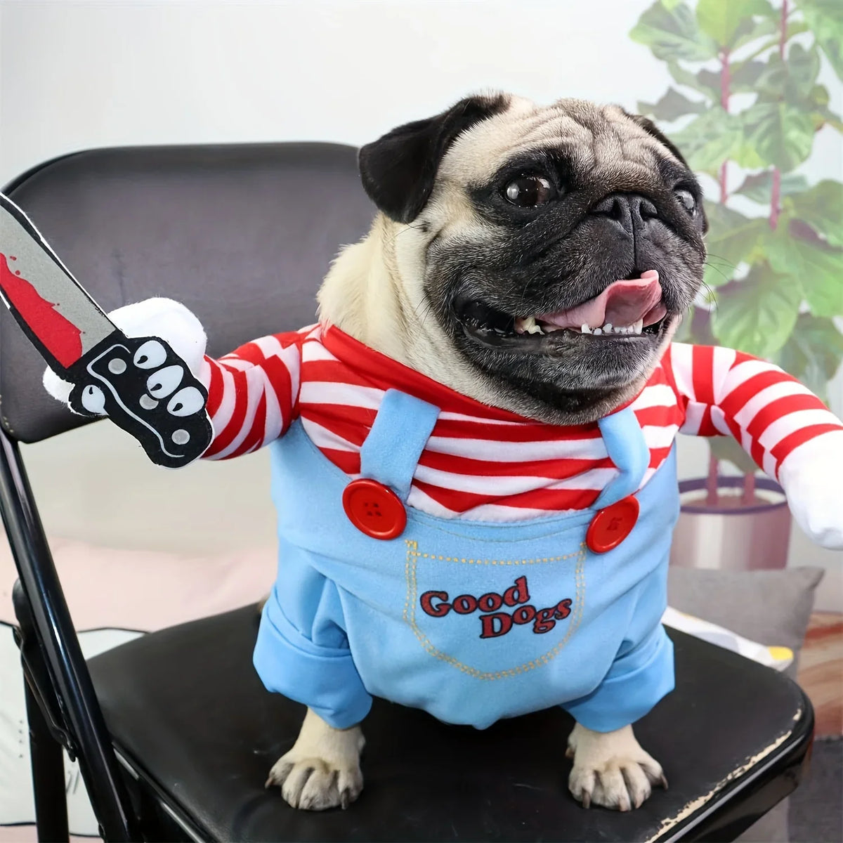 Halloween Pet Dog Clothes Transformed Pet Apparel and Wig for Holiday Party Pet Supplies Funny Bloody Doll With Knife Dog Costume