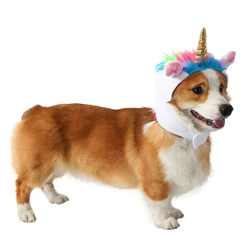 Rainbow Plush Pet Unicorn Hat for Dogs And Cats with Horn Halloween Cosplay Party Photo Props Small Pet Costume Headwear