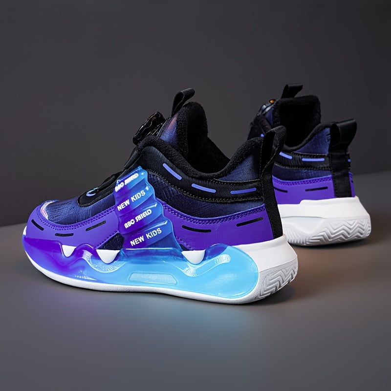 Boys' High-Top Basketball Sneakers for Kids — Rotating Buckle, Cushioned Shock-Absorbing, Non-Slip Outdoor Shoes